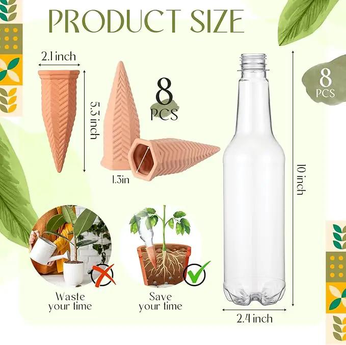 Baderke 8 Pack Plant Self Watering Spikes with 8 Pack 500 ml Plastic Wine Bottles, Automatic Terracotta Self Watering Devices for Garden Indoor Outdoor Plant by GreenHaven Gardens