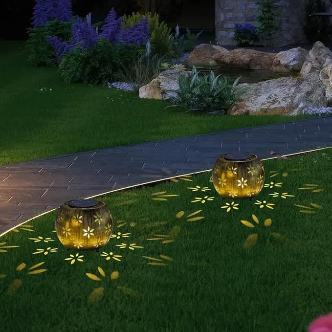 VEWOGARDEN 2 Pack Solar Lanterns Outdoor Waterproof Solar Lantern Hollow Out Metal Lantern Solar Lights for Patio Garden Table Decor by GreenHaven Gardens