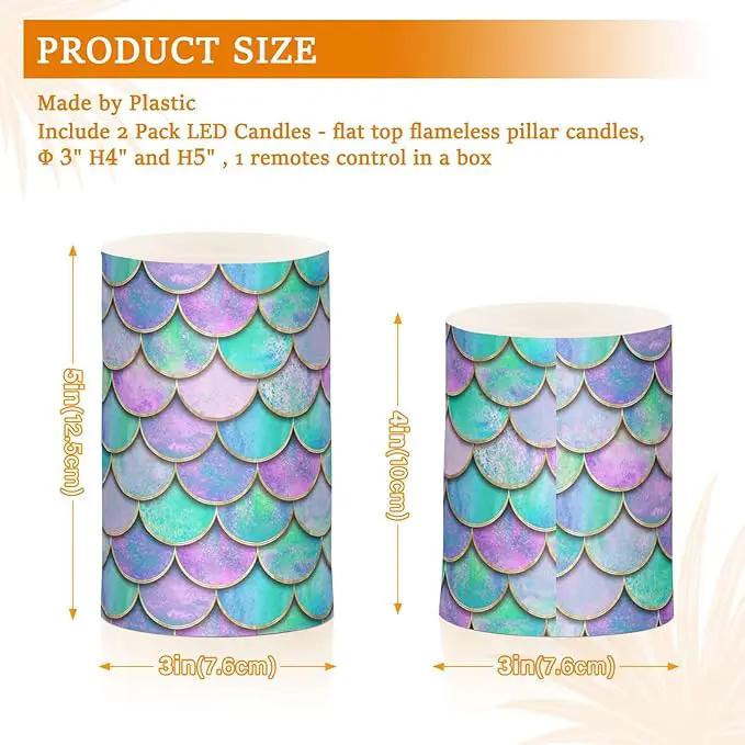 Vdsrup Flameless Candles Set of 2 Purple Teal LED Candles with Timer Battery Operated Mermaid Scale Candle Lights Flickering with Remote for Home Bedroom Decor by GreenHaven Gardens