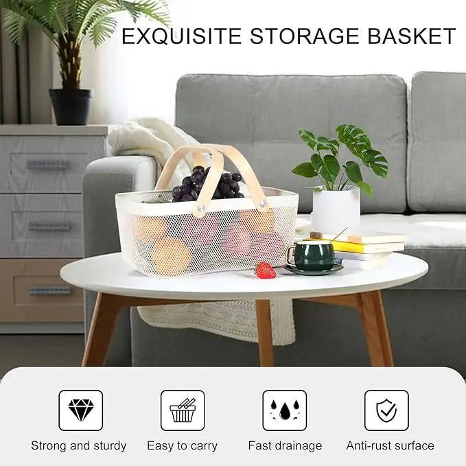 Garden Harvest Basket,Delicate Harvest Basket for Garden Vegetables,Practical Metal Mesh Wire Basket with Handle Suitable for Bathroom,Cabinet,Kitchen(White) by GreenHaven Gardens