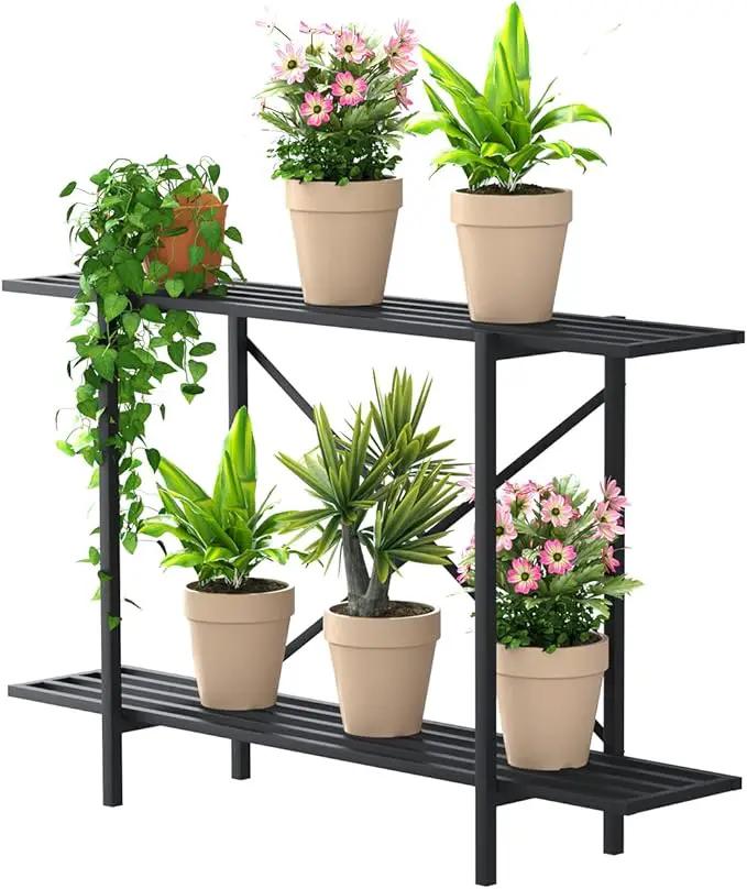 Zhongma 2 Tier Metal Sturdy Heavy Plant Stand, Narrow Plant Stand Indoor and Outdoor, L45.67 x W10.3 x H27.5 inch, 440 LBS Capacity & Heavy Duty Construction. … by GreenHaven Gardens