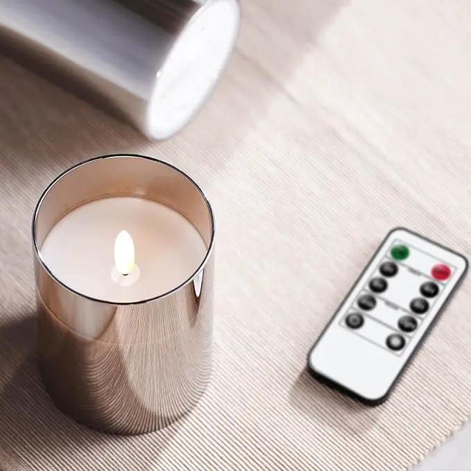 Glass Rechargeable Flameless Candles with Remote Timer, Realistic 3D Wick LED Battery Operated Candles with Flickering Flame,Home Decoration for Wedding Birthday Festival(Grey) by GreenHaven Gardens