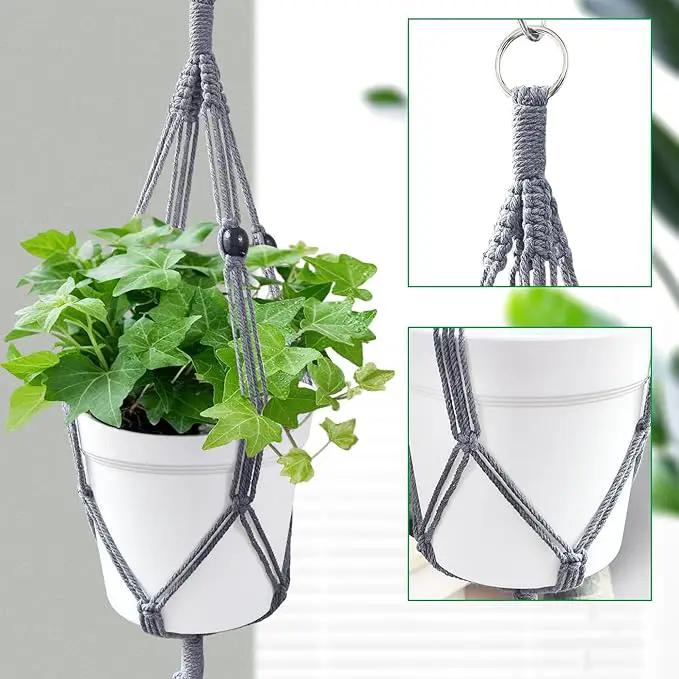 Belit 2 Pack Double Macrame Plant Hangers 2 Tier Hanging Planter Basket Decorative Flower Pot Holder Rope for Indoor Outdoor Home Decor 51 Inch, Grey by GreenHaven Gardens