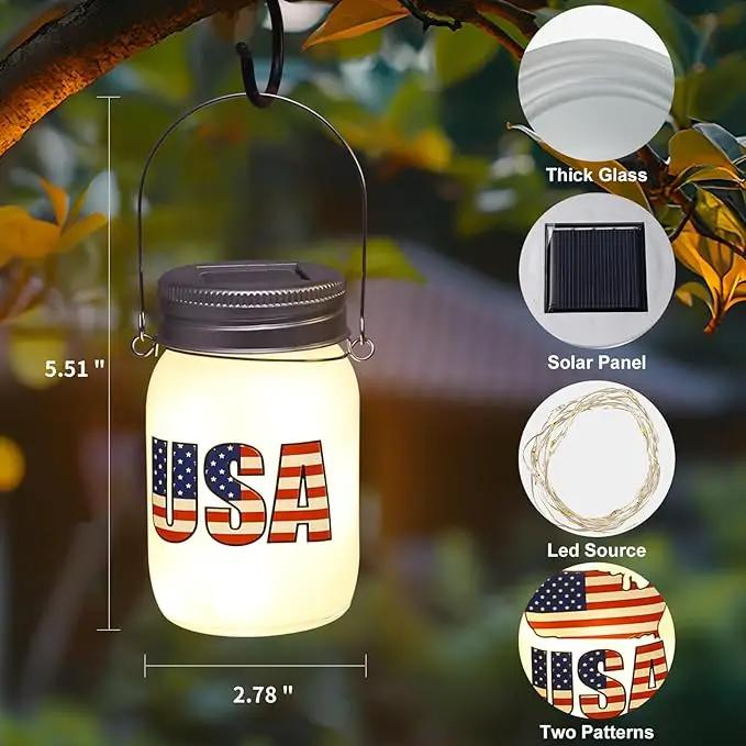 Solar Lanterns Outdoor Waterproof Tabletop - The USA Flag Outdoor Waterproof Hanging Solar Lights Glass Jar for Garden,Patio,Pathway & Yard Decor 2 Pack by GreenHaven Gardens