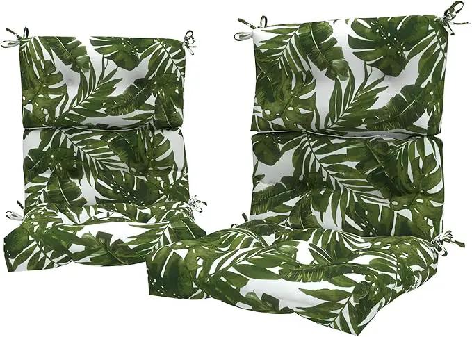 LVTXIII Outdoor Seat/Back Chair Cushion Patio Tufted High Back Cushion, Seasonal Replacement Rocking Chair Cushion with Ties (22” W x 20D”, Set of 2, Palm Green) by GreenHaven Gardens
