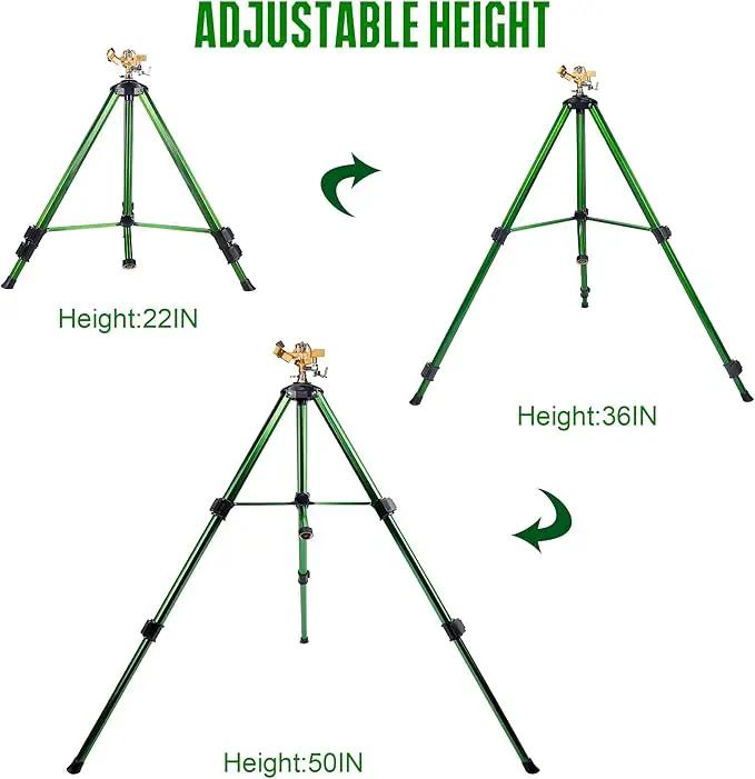 Biswing Impact Sprinkler Head on Tripod Base, Extends Up to 50 Inch Heavy Duty Lawn Sprinkler, 360 Degree Large Area Irrigation, Adjustable Coverage Brass Nozzle Alloy Metal Tower Sprinkler, 1 Pack by GreenHaven Gardens