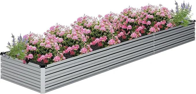 Galvanized Raised Garden Bed,12×2×1FT Metal Planting Box for Outdoor Vegetable, Herb,Planter Gardening (Silver) by GreenHaven Gardens