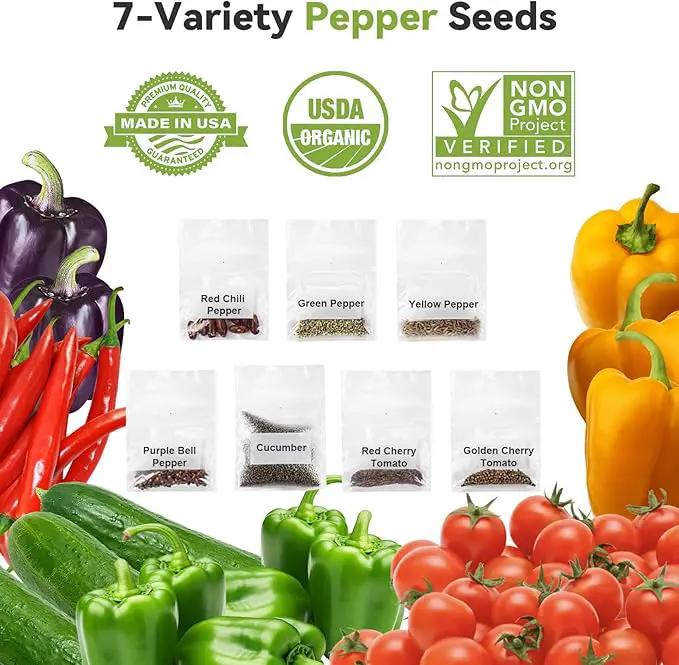 inbloom Pepper Seed Pod Kit for AeroGarden, iDOO, Ahopegarden, MUFGA Hydroponic Growing System, 12-Pod, 350+ Seeds include Cucumber,Red Chili Pepper,Green&Yellow Pepper,Purple Pepper,Red&Golden Tomato by GreenHaven Gardens