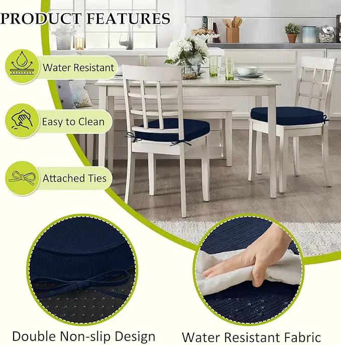 Chair Cushions for Dining Chairs, Indoor Chair Cushions with Ties，Waterproof Chair Pads Set of 6, Navy Blue, 17x16x2.5 Inch by GreenHaven Gardens