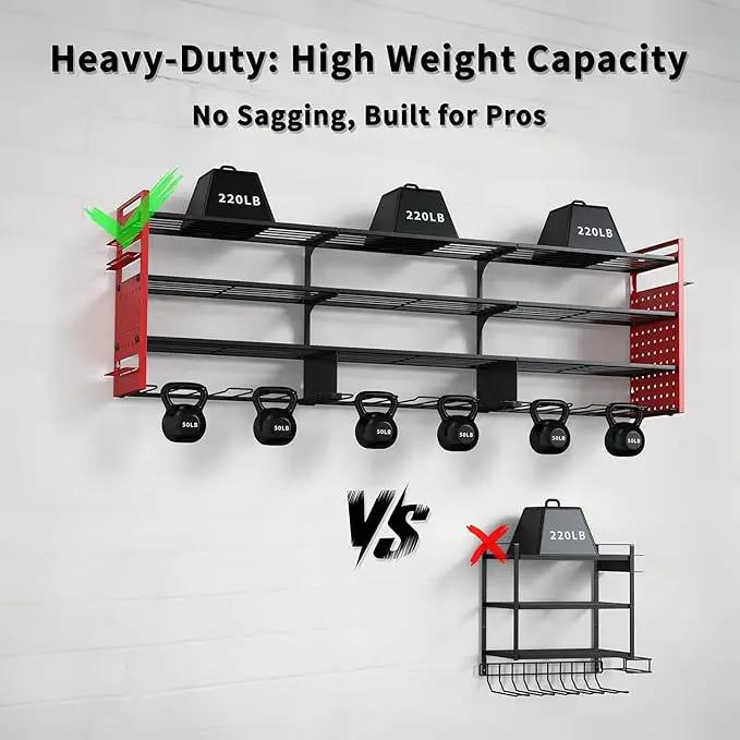 Power Tool Organizer Wall Mount with 12 Drills Holder, 49" Heavy Duty 4-Tier Power Tool Storage Rack, DIY Pegboard Side Panels,4 Long Hooks, Garage Metal Tool Shelf for Battery,Drills by GreenHaven Gardens