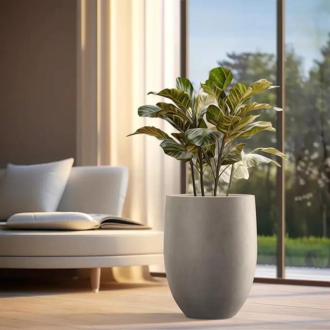 Kante 21.7" H Buff Concrete Tall Planter, Large Outdoor Indoor Decorative Pot with Drainage Hole and Rubber Plug, Modern Round Style for Home and Garden by GreenHaven Gardens