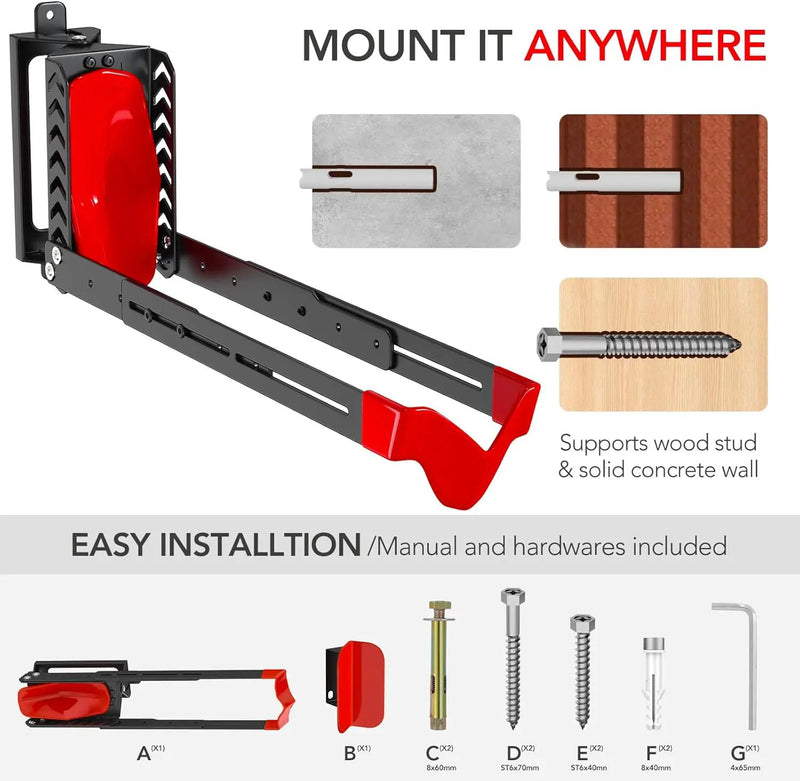 Swivel Bike Rack Wall Mount, Bike Hangers for Garage, Space-Saving Vertical Bike Holder, Holds up to 77 lbs, Bicycle Wall Hanger Storage, No Heavy Lifting Required Indoor Hanging Bike Rack-Red by GreenHaven Gardens