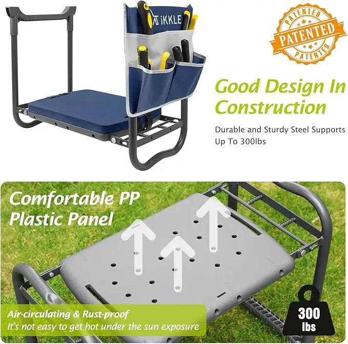 ikkle Garden Kneeler and Seat Gardening Stool Kneeler Folding Gardening Bench with Thicker Detachable Kneeling Pad and Tool Store Pouches (Blue) by GreenHaven Gardens