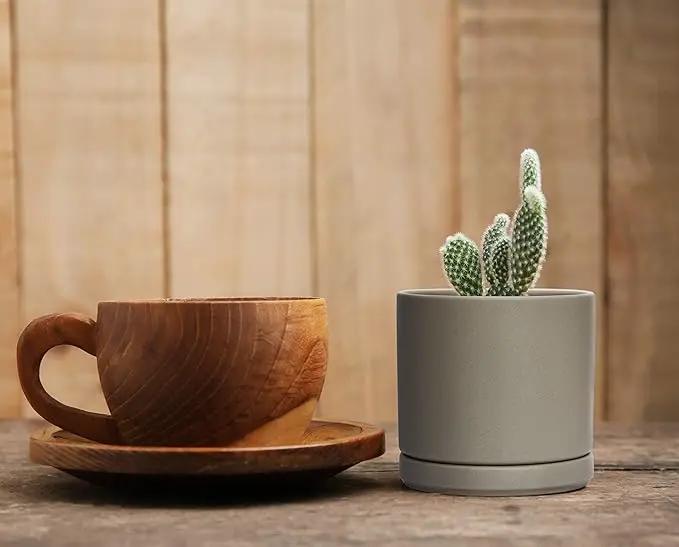 D'vine Dev Set of 2 Plants Pots, 4.6 Inch Ceramic Planter Pot for Plants with Drainage Hole and Saucer, Speckled Grey, 94-V-B-3 by GreenHaven Gardens