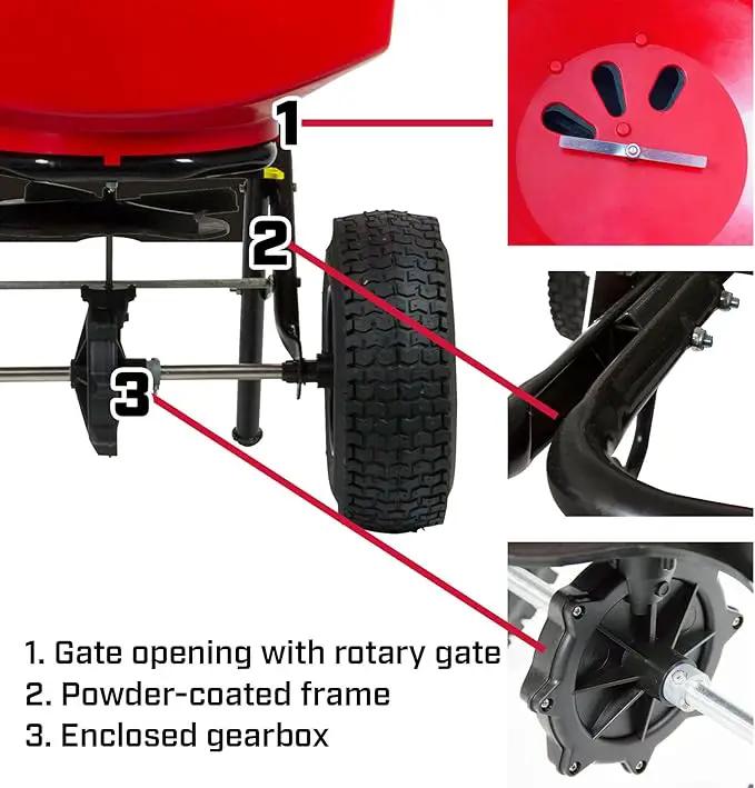 Chapin 8303C Made in the USA 100 lb. Contractor Turf Broadcast Spreader with Enclosed Gears System, Rugged Powder Coated Steel Frame, 12 Inch Tire, Includes Rain Cover and Grate, Red by GreenHaven Gardens