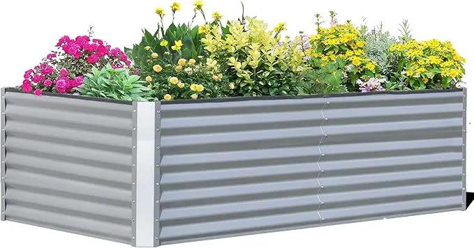 Domi Galvanized Raised Garden Bed, Outdoor Planter Garden Boxes Large Metal Planter Box for Gardening Vegetables Fruits Flowers, Silvery (8x4x2ft) by GreenHaven Gardens