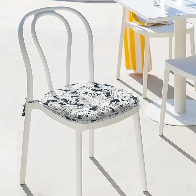 Indoor/Outdoor Chair Cushions 16x17 Inch, Patio Chair Cushions with Ties, All Weather Seat Cushions for Patio Furniture Home Garden Chair Use, Set of 4,Damask Lapis by GreenHaven Gardens