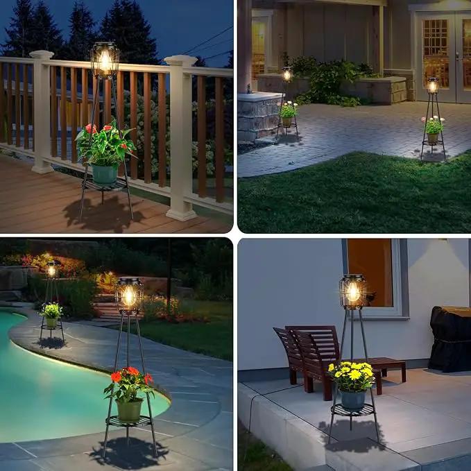 Solar Lights Outdoor with LED Edison Bulbs, Solar Floor Lamp with Plant Stands for Garden Yard Pathway Driveway Front/Back Porch Decoration by GreenHaven Gardens