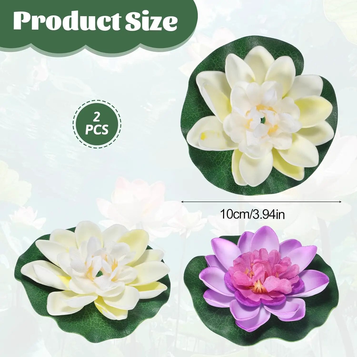 2PCS 10CM/3.94Inch Birdbath Fountain Accessory, Artificial Floating Foam Lotus Flower with Water Lily Pad, Artificial Lotus Flowers Decor, Lotuss Leaf Flower Floating Garden Pond Decor, Pool Decoratio by GreenHaven Gardens
