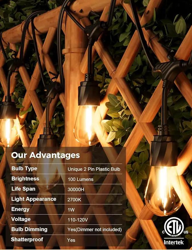XMCOSY+ 96FT Outdoor String Lights, Patio Lights Outdoor Waterproof with 32 Shatterproof Bulbs, LED Hanging Light for Outside Porch Backyard Garden Party Balcony Decor by GreenHaven Gardens