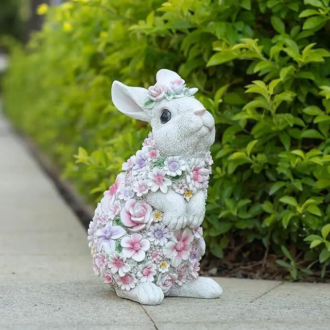 Rabbit Statue Outdoor Statues Bunny Figurines Garden Decor Resin Easter Decorations Bunnies Gifts Home House Kitchen Figurine Patio Lawn Yard Art Housewarming Funny Decoration (10inch) by GreenHaven Gardens