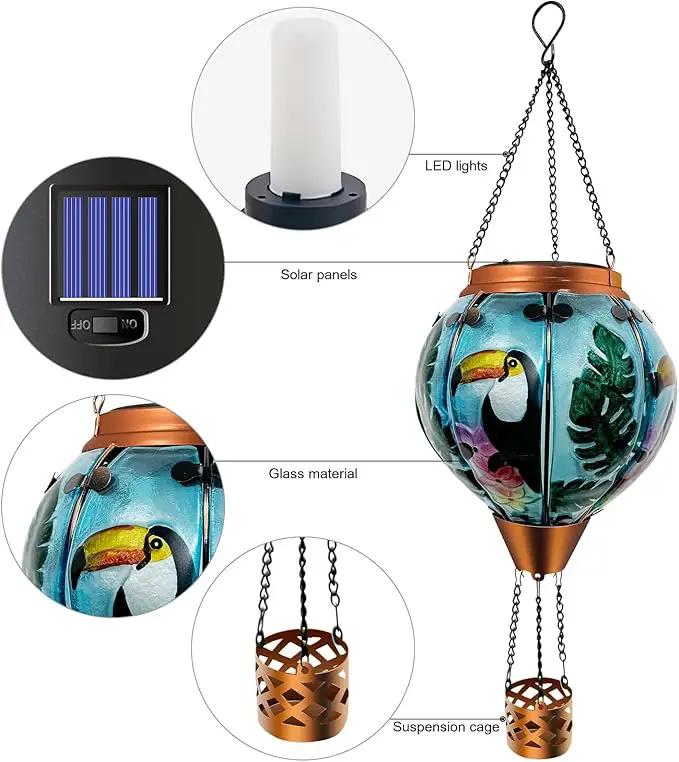 Hot Air Balloon Solar Lantern Waterproof Hanging Light with Flickering Flame for Decorative Garden Patio and Yard Decor by GreenHaven Gardens