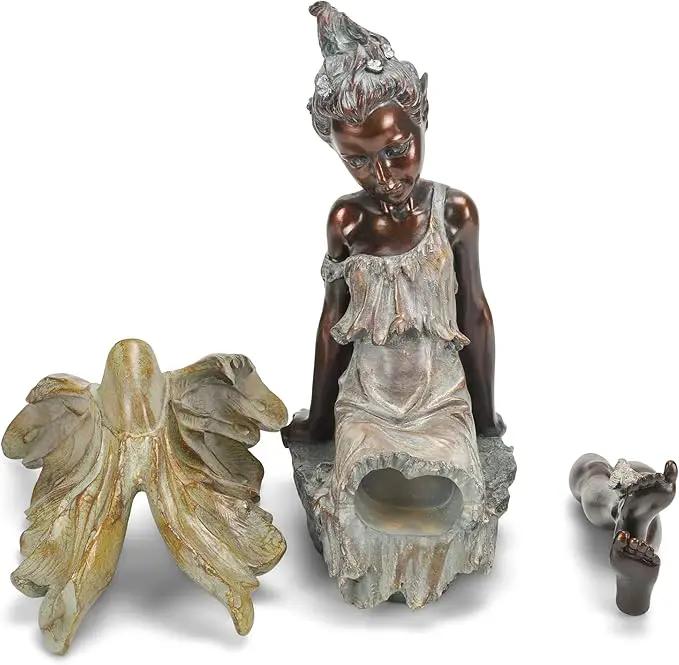 Fairy with Bird Bronze Tone 12.5 x 18 Inch Resin Stone Outdoor Garden Statue by GreenHaven Gardens