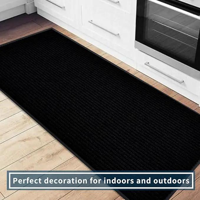 fani Heavy Duty Large Outdoor Indoor Entrance Black Doormat Waterproof Low Profile Entrance Rug Front Door Mat Patio Anti-Skid Rubber Back, 48x96 inch (Jet Black) by GreenHaven Gardens