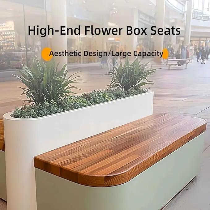 Outdoor Bench - Modern Outdoor Park Planter Bench Includes Luxurious and Simple Flower Box & Wooden Seating Area for Commercial Plaza,Food Court(55.12IN) by GreenHaven Gardens