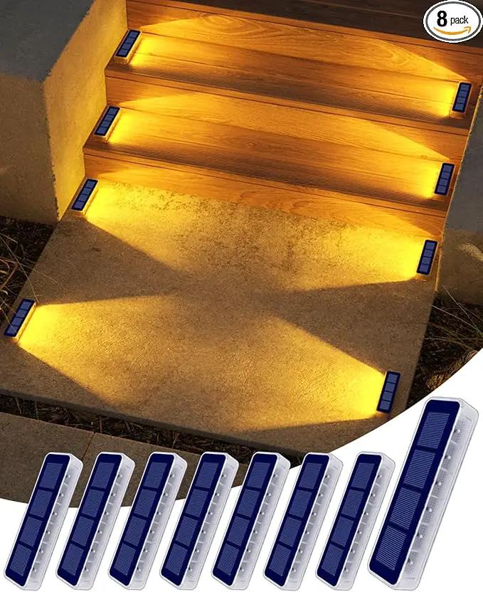 Solar Step Lights for Outside,8 Pack Solar Stair Lights Outdoor Waterproof,Warm White Deck Light Solar Powered Waterproof for Steps,Stairs,Walkway,Sidewalk,Patio,Pathway by GreenHaven Gardens