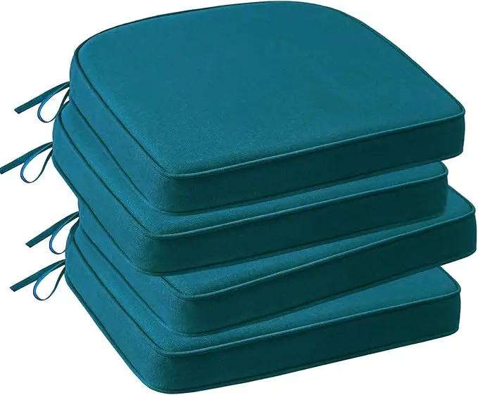Outdoor Sunbrella Round Corner Seat Cushion, 17"x16"x2", Set of 4, Non Slip Seat Cushion Pads with Removable Cover for Patio Furniture, Garden Yard Lawn, Spectrum Peacock by GreenHaven Gardens