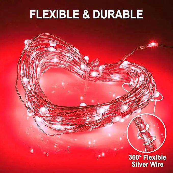 JMEXSUSS 2 Pack Solar Fairy Lights, 33FT 100 LED Red Outdoor Waterproof String Lights for Outside Tree Party Patio Christmas Valentine Day Decorations by GreenHaven Gardens