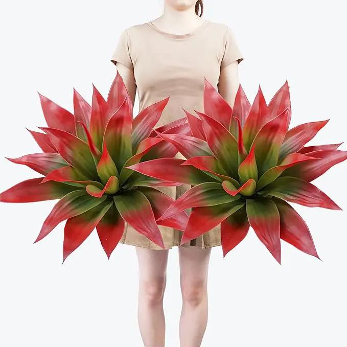 Artificial Agave Plants,Large UV Resistant Fake Agave Planters for Indoor and Outdoor Decorating Tropical Plant Succulents Greenery Indoor Decor (2Pack,22" Red) by GreenHaven Gardens