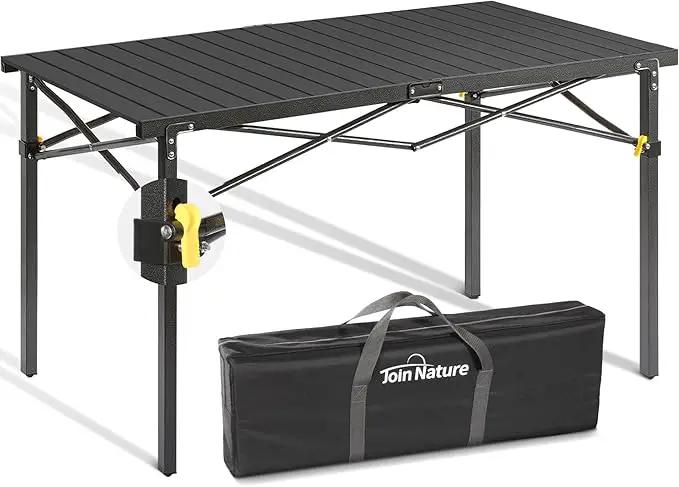 Portable Outdoor Camping Table Large for 2-6 Person - Foldable Camp Table with Aluminum Roll-Up Top & Carry Bag for BBQ, Tailgating, Backyard, 220 Lbs Capacity, Stable & Sturdy (Black) by GreenHaven Gardens