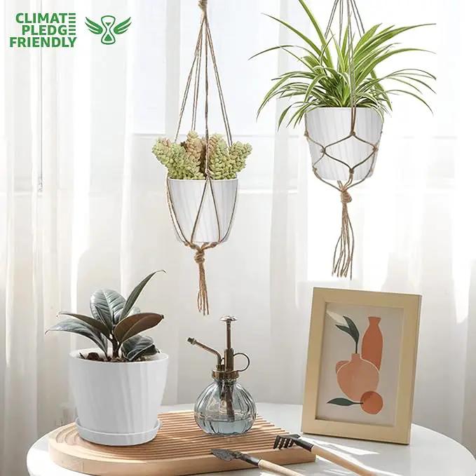 7 pcs Plant Pots with Drainage Holes and Saucers, Indoor Planters, Set of 7 (7.5, 7, 6.5, 6, 5.5, 4.5, 3.5 Inches), White by GreenHaven Gardens