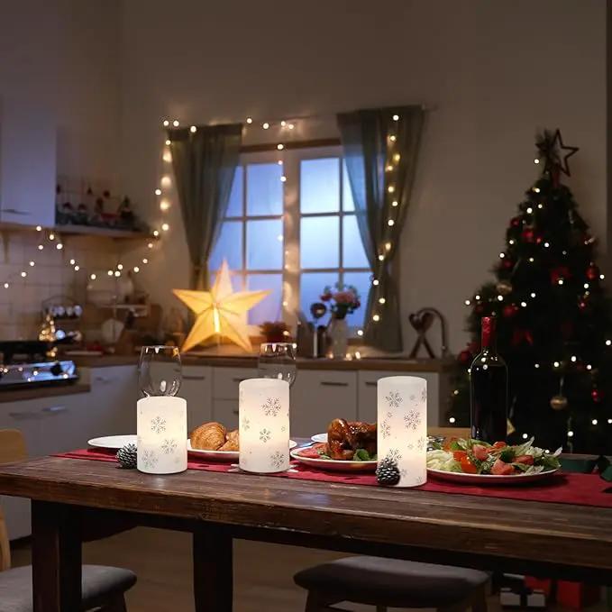 KunSween Christmas Flameless Candles with Timer, 3 Pack LED Pillar Candles with Silver Snowflake Decals and Real Wax, Christmas Winter Decorations for Home Indoor Table Centerpieces by GreenHaven Gardens