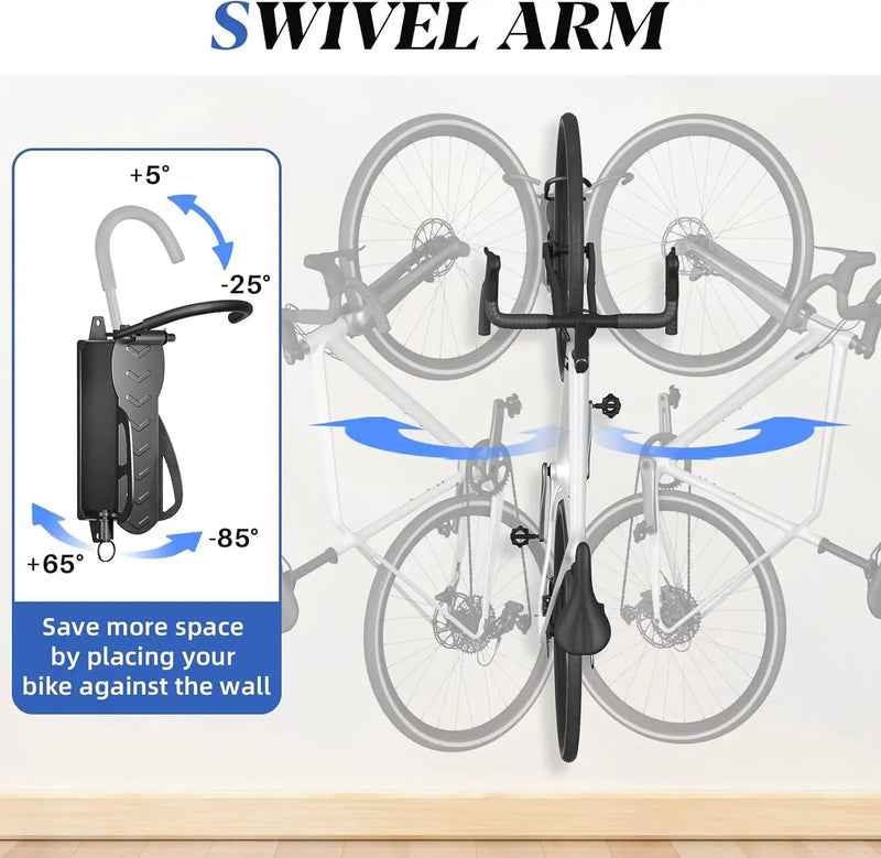 Goovilla Swivel Bike Wall Mount 2 Pack, Space Saving Bike Hangers for Garage with Screw and Easy Installation, Metal Vertical Bike Rack Wall Mount Holds up to 66.2lbs with No-scratch Protection, Black by GreenHaven Gardens