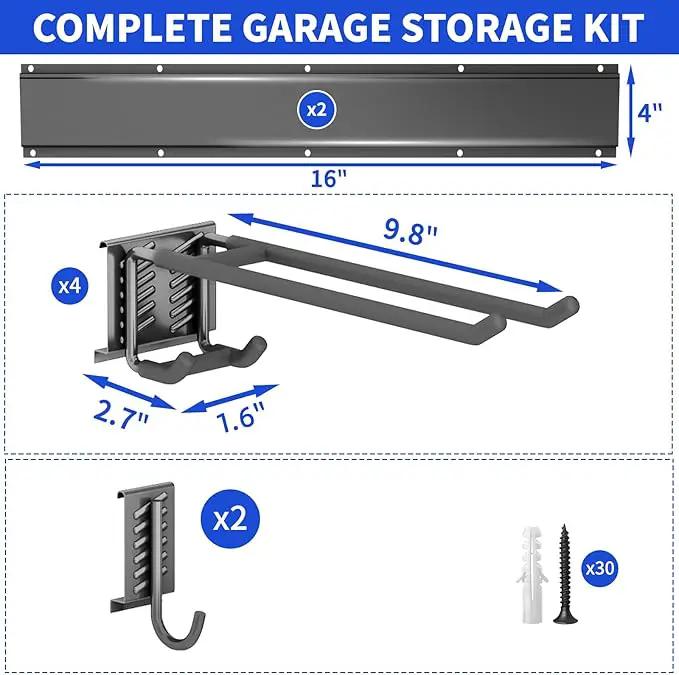 Garage Organization Tool Organizer Wall Mount, 32inch Heavy Duty Garden Tool organizer Storage System, Easy Install With 6 Adjustable Hooks, For Garage, Basement, Shed, Workshop(Black) by GreenHaven Gardens