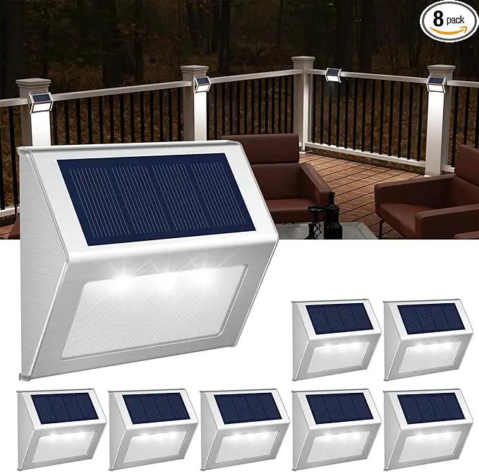 JSOT Solar Lights Outdoor for Deck,Waterproof Solar Garden Lights Decorative Outside Lamp for Walkway,Fence Post,Backyard,Railing,Wall,Pool,Step,Stairs 8 Lights Cool White by GreenHaven Gardens