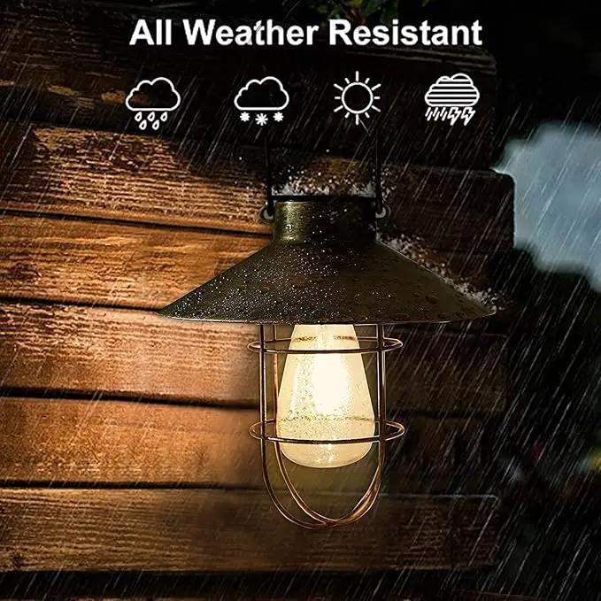 pearlstar Solar Lantern Outdoor Hanging Light Metal Farmhouse Solar Lamp with Warm White Edison Bulb Design for Garden Yard Patio Proch Decor(Green) by GreenHaven Gardens