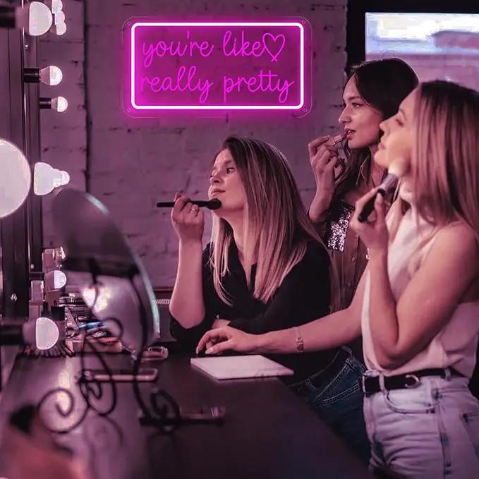 You're Like Really Pretty Neon Sign for Wall Decor, Dimmable LED Neon Lights for Bedroom, USB Powered Light Up Signs for Home Birthday Party Wedding Beauty Salon Decoration Pink LED Neon Signs by GreenHaven Gardens