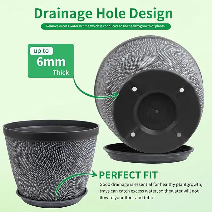 Quarut Large 12 Inch Plant Pot for Plants Outdoor Indoor, 4 Pack Plastic Flower Pots with Drainage Hole & Saucer, Modern Decorative Garden Pot with Saucer, Plant Container for House（Gray） by GreenHaven Gardens