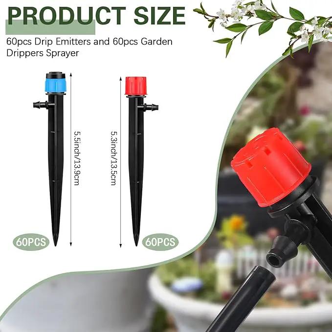 120 Pcs Drip Irrigation Emitters for 1/4'' Drip Irrigation Tubing 60 Irrigation Emitters Sprayer 60 Adjustable 360 Degree Water Flow Drippers for Patio Lawn Garden Watering by GreenHaven Gardens