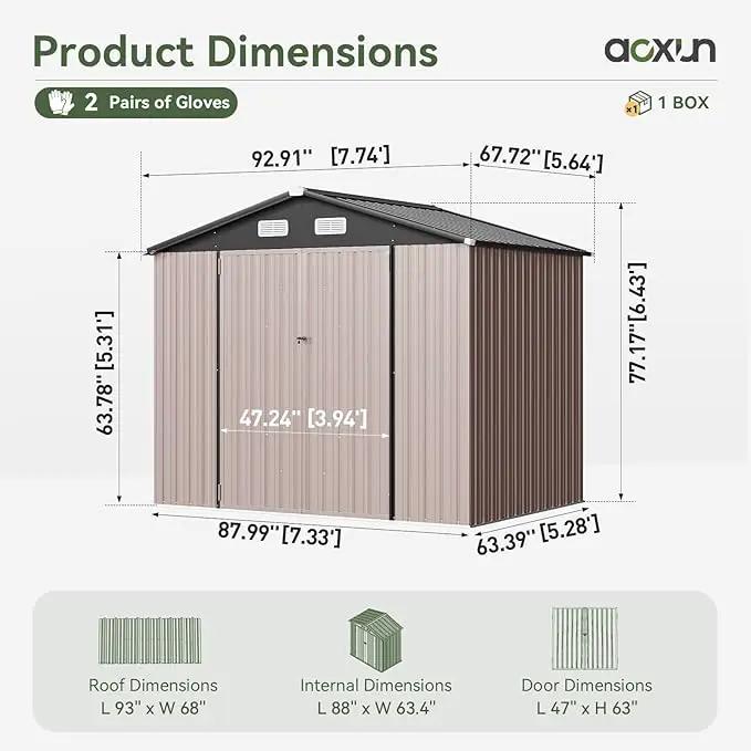 Aoxun 7x5 FT Outdoor Storage Shed Garden Metal Shed with Lockable Door Outdoor Large Shed for Tool, Garbage Can, Bike, Mower, Brown by GreenHaven Gardens