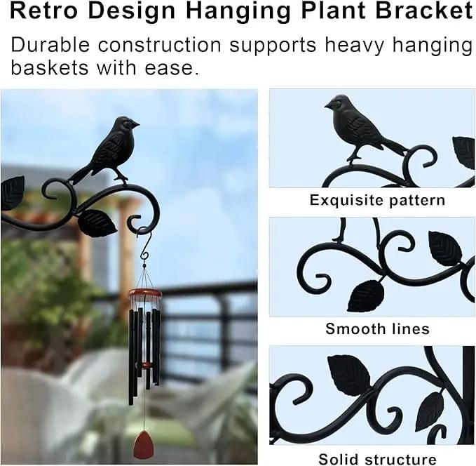 Hanging Plants Bracket 12" Bird Planter Outdoor Hooks Hangers for Flower Baskets Pot Bird Feeder Wind Chimes Lanterns Patio Garden Outdoor Indoor Metal Black, 4 Packs by GreenHaven Gardens