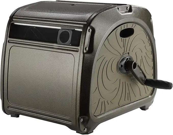 Giraffe Tools SW5 Metal Hose Reel Box, Heavy Duty Garden Hose Storage Reel Hideaway, Crank Handle, 150ft 5/8" Hose Capacity, Green by GreenHaven Gardens