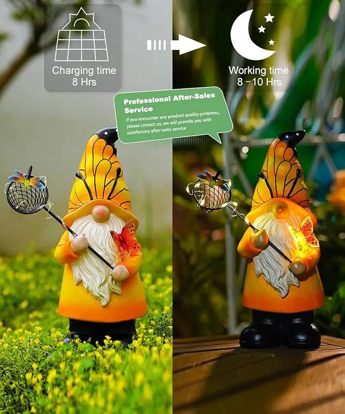 Solar Gnome Statues Outdoor Decor: Garden Figurines Sculpture with Glowing Butterfly and Catching Dragonfly for Yard Porch Patio Balcony - Gifts for Mother Grandma by GreenHaven Gardens