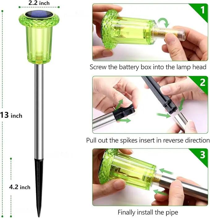 DenicMic Solar Lights Outdoor Pathway Lights LED Waterproof Acrylic Lamp Head Stainless Steel Stake for Yard Garden Landscape Path Walkway Driveway Patio Lawn (Green 10Pack) by GreenHaven Gardens