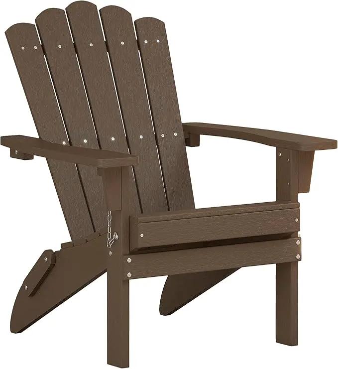 Folding HDPE Adirondack Chair, Weather-Resistant Patio Chair with Wide Armrests & High Backrest, Fire Pit Chair for Garden, Backyard, Porch,Coffee by GreenHaven Gardens