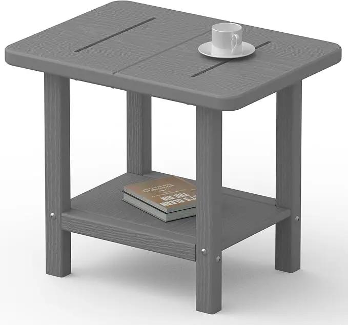 Outdoor Side Table - 2-Tier Storage All Weather Outdoor End Table for Patio - HDPE Morden Easy Maintenance Adirondack Side Table for Pool Porch Balcony Garden Lawn Backyard Outside Indoor by GreenHaven Gardens